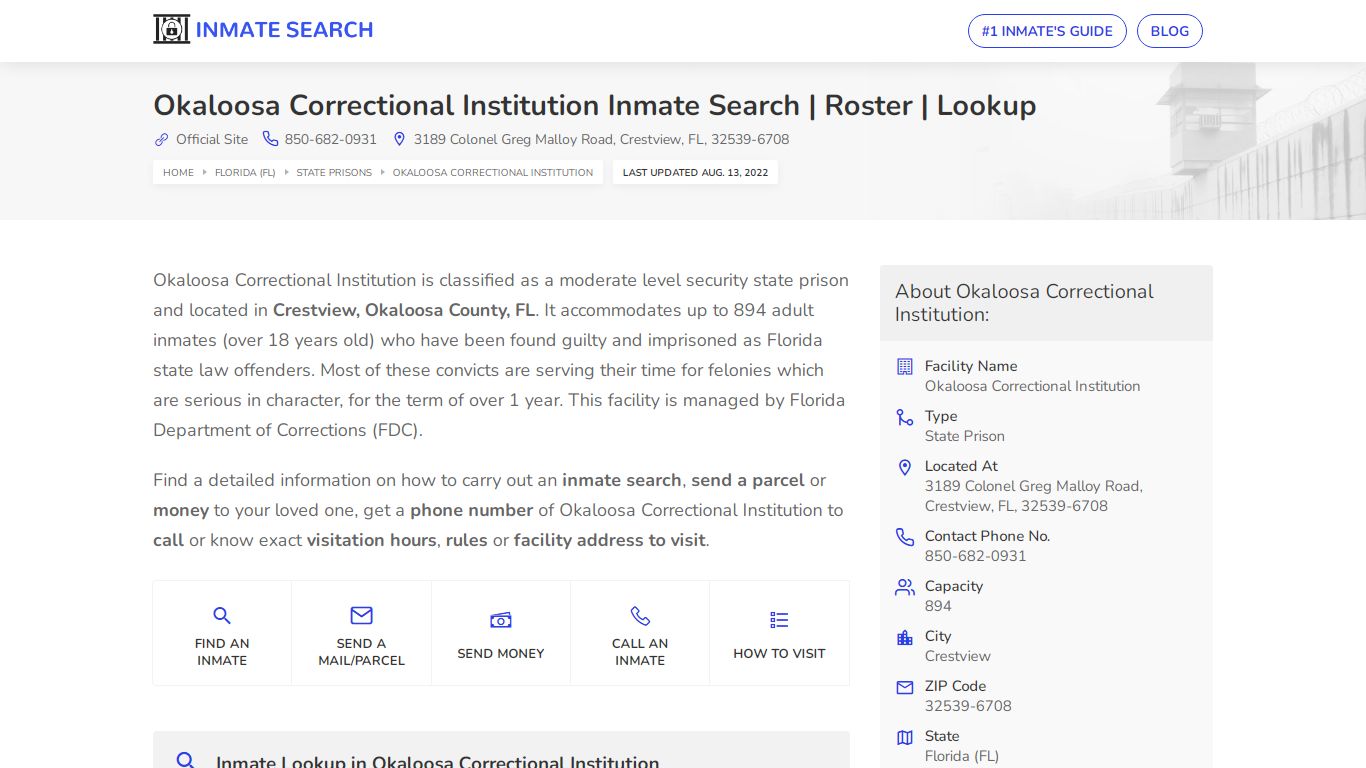 Okaloosa Correctional Institution Inmate Search | Roster ...